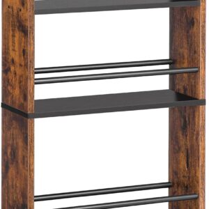 HOOBRO Schmaler Servierwagen, 45 x 15 x 80 cm, Küchenwagen mit 4 Ebenen, Küchenregal mit 360° Drehbare Räder und Geländern, Leicht zu Montieren, Stabil, Industriell, Dunkelbraun EBF15TC01