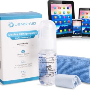 Lens-Aid Bildschirmreiniger für Laptop, Handy, Tablet, Display – inkl. 2X Mikrofasertuch und Displayreinigerspray