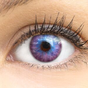 Kontaktlinsen farbig ‚Madrid Violet‘ ohne Stärke farbige violette Monatslinsen weiche Linsen soft Hydrogel 2 Stück Farblinsen + Linsenbehälter 0.0 Dioptrien natürliche Farben Serie