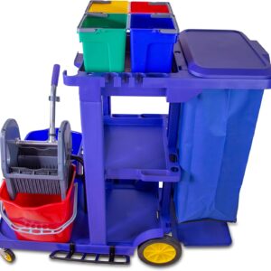 G.I.V. – Reinigungstechnik Putzwagen Reinigungswagen groß mit Vertikalpresse, professionelle Reinigung 2x18L Eimer, 4-Farbsystem Kunststoffeimer je 6L, Wischwagen mit Presse – Reinigungswagen Gewerbe