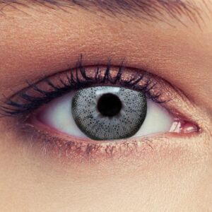 Designlenses graue Kontaktlinsen ohne Stärke, 1 Paar (2 St.) farbige Monatslinsen für einen natürlichen Effekt, geeignet für dunkle Augen + Gratis Behälter „Natural Grey“