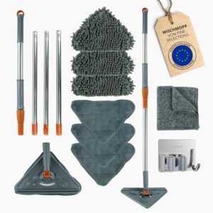 FINE SELECTIONS ® Staubfreier Handwischer mit Teleskopstange | dreieckiger Wischmopp mit Chenille- und Mikrofaserpads | Ausziehbarer Mopp für gründliche Reinigung