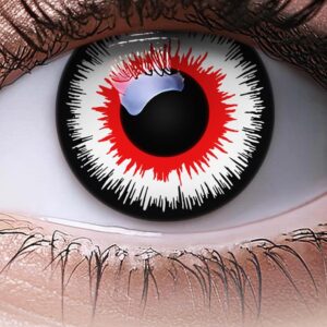 MERALENS Halloween rote schwarze farbige Kontaktlinsen Lunatic Raven Red, 2 Stück (1 Paar), Ohne Sehstärke, Kontaktlinse farbig für Cosplay, Karneval, Fasching, Anime, Kostüm ohne Stärke