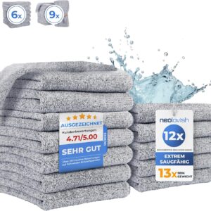 NeoLavish – 12x Mikrofasertücher 30×30 cm – Putztuch Microfaser – Extra Saugfähiges Mikrofaser – Reinigungstücher Mikrofasertuch – Universelles Putzlappen für alle Aufgaben – Flusenfreie Tücher