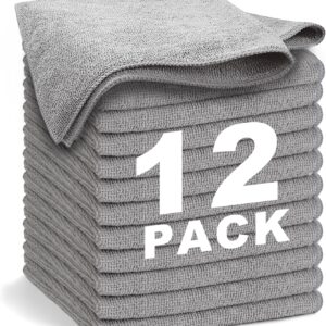 WEAWE® Mikrofasertücher – Serie 2100 (33x33cm) Superweiches, Hochsaugfähiges putztücher Lappen küche, wiederverwendbar, fusselfrei, waschmaschinenfest Microfasertücher Grau (12 Stück)