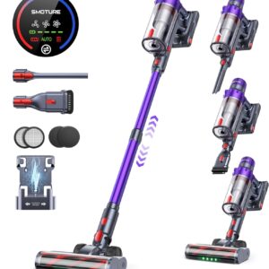 SMOTURE Akku Staubsauger, 550W 45KPA 60 Min. Laufzeit Selbststehender Staubsauger für Zuhause, Staubsauger Kabellos mit Wandmontierte Ladestation,Automatikmodus,Abnehmbare Akku,Touchscreen