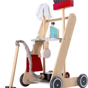 Bayer Chic 2000 277 01 Reinigungswagen für Kinder, Putzwagen aus Holz, Besenwagen mit Staubsauger und Zubehör, bunt