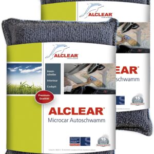 ALCLEAR 950014 Ultra-Microfaser Autoschwamm, 2er Set, Trockentuch gegen beschlagene Auto Scheiben und Windschutzscheiben, Anthrazit/Blau