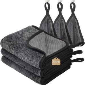 WUFANC Trockentuch Dusche 3er-Pack – Mikrofasertücher Auto Trockentuch, Fussel und Streifenfrei, Extrem Saugfähig – Microfasertücher Handtücher 40x60cm für Verschiedene Anlässe (Grau – 3 Stück)