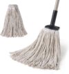 Eyliden Wischmopp mit 2 Austauschbaren Moppköpfen, Berührungsloser Saugfähiger Bodenwischer verstellbar bis 134cm, Baumwolle klassischer mopp für alle Arten von Böden, Fliesen, Holz, Küche