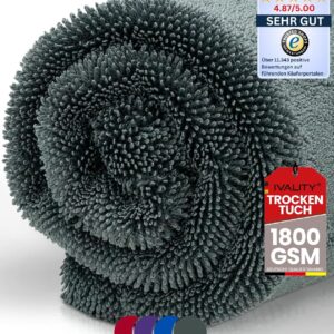 Ivality® Auto Trockentuch XXL 40×40 cm Ultra Saugstarke 1800 GSM Motorrad Twisted Towel mikrofasertuch – fusselfreie & Lack-schonende microfasertuch autopflege – Grau