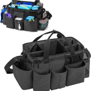 LoDrid Tote Reinigungstasche mit 4 faltbaren Trennwänden, Tragbarer Reinigungsmittel Organizer mit Seitlichen Griffen und Schultergurt, Schwarz, nur Tasche