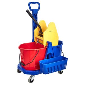 AmazonCommercial Twin-Bucket Wringer Trolley with accessories basket (17L)