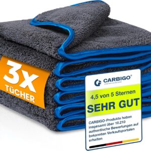 Carbigo® 3X Profi Mikrofasertücher Autopflege – Extrem saugstark & lackschonend Dank weicher Mikrofaser – Ideales Trockentuch zur Reinigung von Auto & Motorrad – 600 GSM, 40x40cm