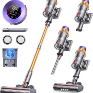 SunSare Akku Staubsauger 550W/45000Pa/60Min, Staubsauger Kabellos mit Smart Display und Ladestation, Leichter Antiverwicklung Akkusauger, Super Leise akkustaubsauger für Hartböden Teppiche Tierhaare