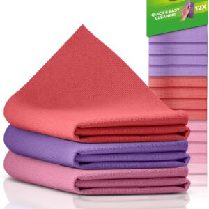 Qwikr Mikrofasertücher Küche 12 Stück Lila, Rot, Rosa – Reinigungstücher – Putztücher – Vorteilspackung – 21x21cm Größe – ideal für große Aufgaben – Mikrofasertücher – waschbar bei 60 Grad