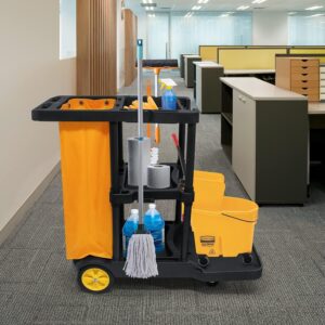 mosegor Putzwagen Reinigungswagen Profi, Reinigungswagen mit 65L Tasche,4 Rollen Einigungswagen für Gewerbe Hotelservice, Gastronomie, Großküche, 113 x 56 x 93 cm