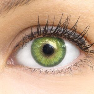 GLAMLENS Florence Green Grün + Behälter | Sehr stark deckende natürliche grüne Kontaktlinsen farbig | farbige Monatslinsen aus Silikon Hydrogel | 1 Paar (2 Stück) | DIA 14.20 | ohne Stärke