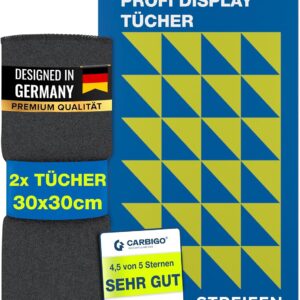 Carbigo® 210 GSM Profi Mikrofasertuch – Streifenfreie Reinigung, Brillen, Bildschirmen – Fusselfreies & weiches Microfasertuch – Innovatives Poliertuch Display 30x30cm (2x)