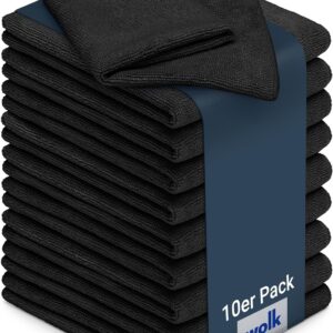 wolk Mikrofasertücher – 10 Stück – Größe: 40 x 40 cm – Farbe: schwarz – Material: Polyester/Polyamid – Lappen, Reinigungstücher, Putztücher – Bad, Kuche, Gastronomie