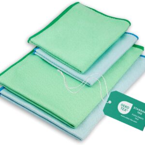 ELEXACLEAN Fenstertuch streifenfrei, Mikrofaser Scheibentuch (4 Stück, 60×40 cm & 40×30 cm) Oeko-TEX® Standard 100 – Glas Putztücher