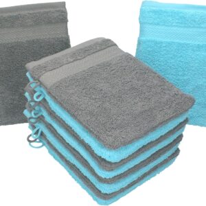 Betz 10 Stück Waschhandschuhe Premium 100% Baumwolle Waschlappen Set 16×21 cm Farbe anthrazit und türkis