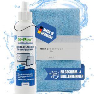 S-Pro Display-Finish mit Mikrofasertuch I 1 x 250ml I Displayreiniger mit Antistatik-Schutz & alkoholfreie Formel I Sanfte & streifenfreie Reinigung I Ideal für empfindliche Elektrogeräte