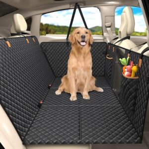 Lekeinchi Hundedecke Auto Rückbank – Auto Hundedecke Rücksitz mit Sechs Stabilen Hartholzplatten und Sicherheitsgurten -Wasserdicht & Kratzfest & Sturzprävention Hundematte für Auto, SUV, LKW, Schwarz