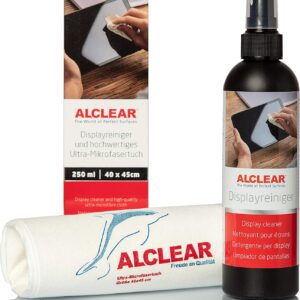ALCLEAR 721DR Displayreiniger 250 ml mit fusselfreies Ultra-Mikrofasertuch, reinigt TV, LCD/TFT, Plasma, Smartphone ohne Schlieren