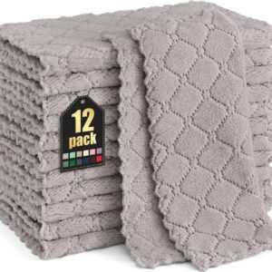 Moosfor Reinigungstücher Mikrofasertücher Waschbar Putzlappen Mikrofaser Weiche Fusselfrei Geschirrtücher Lappen Küchentücher, 12 Stück, 25×25 cm, Grau