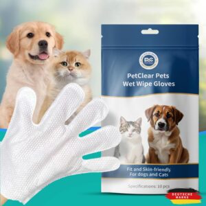 PCpetclear Pflegetücher für Hunde & Katze Reinigung und Desodorierung hypoallergener Dicker Tücher, ohne Duft Einweg-Reinigungshandschuhe für Haustiere (10-Stück/Packung)
