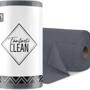 Fantasticlean Mikrofaser Reinigungstücher, 75 Stück pro Rolle Abreißbare Putztücher, Wiederverwendbare Fusselfreie Lappen für Auto, Küche und Haus 30x30cm-Dunkelgrau