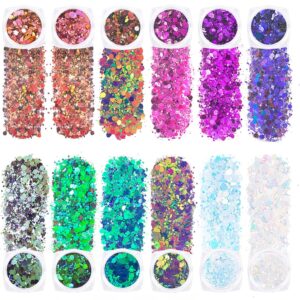 GWAWG 12 Farben Gesicht Glitter, holografisches kosmetisches Festival Chunky Glitter, Festival Kosmetik für Körper Auge Haar Nagel und Malerei DIY Kunst