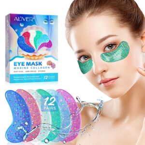 IDUCEN Augenpads, 12 Paar Augengel mit natürlichem Meereskollagen, Hyaluronsäure, Perlen-Augenmaske für geschwollene Augen, Augenringe, Tränensäcke, Anti-Aging-Augenklappen, Faltenreduzierung