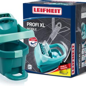 Leifheit Wischtuchpresse Profi XL mit Rollen und Tragegriff, mit Fußbedienung für rückenschonendes Putzen ohne Bücken und saubere Hände, 8 Liter Eimer mit Pressaufsatz, Grün