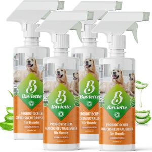 Baviette Hundeurin Neutralisieren bietet porentiefe Wirkung für Möbel, Polster, Teppich Auto, Tiergeruch, Urin Ammoniak zu entfernen Geruchsneutralisierer mit Bio Probiotika Power (Spray 4x500ml)