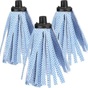 com-four® 3X Wischmopp Ersatzkopf für 2 cm Gewinde, mit Synthetikstreifen, klassischer Ersatz-Wischmopp mit saugfähigen Wischstreifen, Wringmoppkopf
