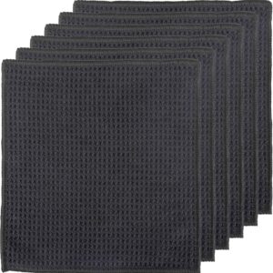 Rumgug Super Saugfähige Spüllappen 6er-Set, 20x20cm Schwarze Mikrofaser Geschirrtücher, Dicke Waffeltücher, Weiche und Waschbare SpültücherFusselfrei für Küche, Fenster, Glas, Bad, Auto (20 * 20)