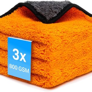 Kemes Mikrofasertücher Auto 3 Stück 800 GSM | 7-Fach Saugstark Poliertuch Handtuch Autopflege und Haushalt | Microfaser Trockentuch weich Polieren – 30 x 30 cm (3PCS)
