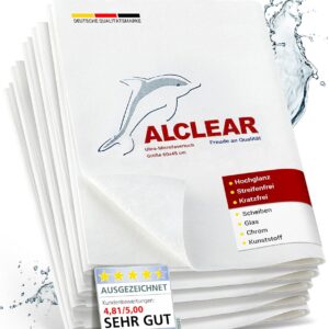 ALCLEAR 5er Set Ultra-Microfaser Fenstertücher Scheibentuch 40×45 cm weiß („Das Wundertuch“) Glastuch Kristalltuch Gläserpoliertuch Gläsertuch
