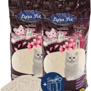 Lyra Pet® | 30 Liter Silver Cat Katzenstreu mit Aktivkohle + Geschenk | Duftet nach Babypuder | Feuchtigkeit Wird Absorbiert | Naturprodukt aus Bentonit | Sparsam durch Klümpchenbildung | Staubarm