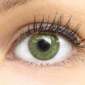 GLAMLENS Neapel Green Grün + Behälter | Sehr stark deckende natürliche grüne Kontaktlinsen farbig | farbige Monatslinsen aus Silikon Hydrogel | 1 Paar (2 Stück) | DIA 14.00 | ohne Stärke