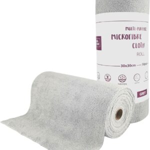 IDEA HOME Putzlappen Mikrofaser Reinigungstücher, 50 Stück pro Rolle Abreißbare Putztücher, Wiederverwendbare Fusselfreie Lappen für Auto, Küche und Haus 30x30cm, Grau