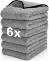 WEAWE® Mikrofasertücher Auto- 6er-Pack (60L x 40B) cm, Verdicktes, Mikrofasertuch Auto Motorrädern poliertuch, von fusselfrei, farbbeständig, saugfähig Microfasertuch autopflege(Graue)