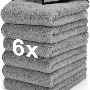 WEAWE® Mikrofasertücher Auto- 6er-Pack (60L x 40B) cm, Verdicktes, Mikrofasertuch Auto Motorrädern poliertuch, von fusselfrei, farbbeständig, saugfähig Microfasertuch autopflege(Graue)