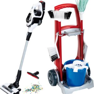 Theo Klein 6806 Putzwagen mit Staubsauger Bosch Unlimited | Robuster Besenwagen aus hochwertigem Kunststoff | Sauger mit Saug- und Soundfunktion | Spielzeug für Kinder ab 3 Jahren