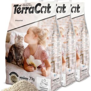TerraCat katzenstreu, 27L – 3er Pack Cat Litter, 100% Griechischer Bentonit Katzenstreu Klumpstreu, Hohe Saugfähigkeit Klumpstreu für Katzen, Staubfrei Katzenstreu Klumpend, Unparfümiert, 21Kg