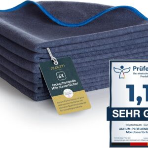 Aurum-Performance® 6er Set Auto Mikrofasertücher 400GSM – Autopflege Poliertuch fusselfrei & Extreme Saugkraft – Allround KFZ Microfasertuch lackschonend