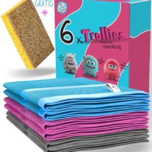 LÖWENKÖNIG® TROLLIES Premium [6 STÜCK] Allzweck-Mikrofasertücher Streifenfrei, Magische Putztücher, Fenstertücher [Glanz NUR mit Wasser Ohne Chemie] Trockentücher, Poliertücher, Bad, Küche, Autopflege