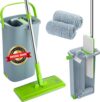 Wischmopp Set mit Eimer, EasyGleam Bodenwischer mit Teleskopstange, Zweikammer Eimer für Nass- und Trockenanwendung mit 2 Mikrofaserpads, Geeignet für Alle Bodenarten